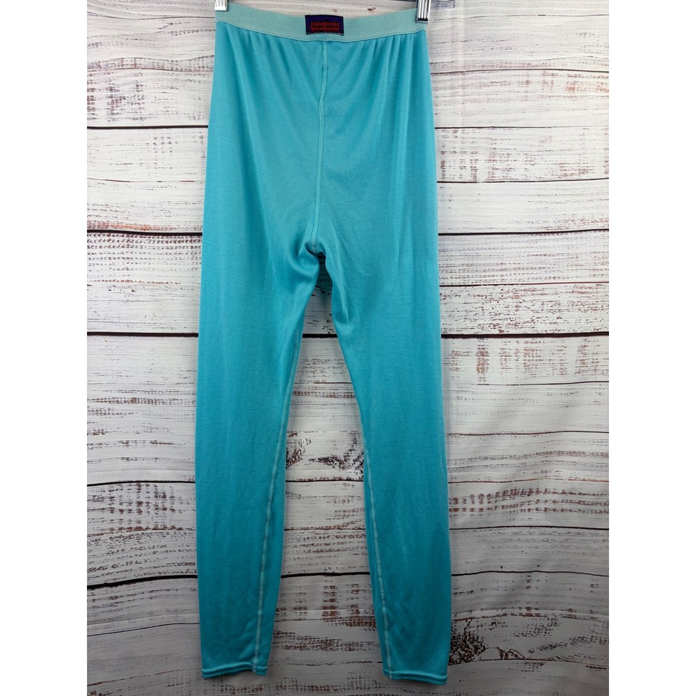 VTG Patagonia Capilene Kids 14 Turquoise Thermal Base Layer Leggings USA Made - Picture 6 of 16